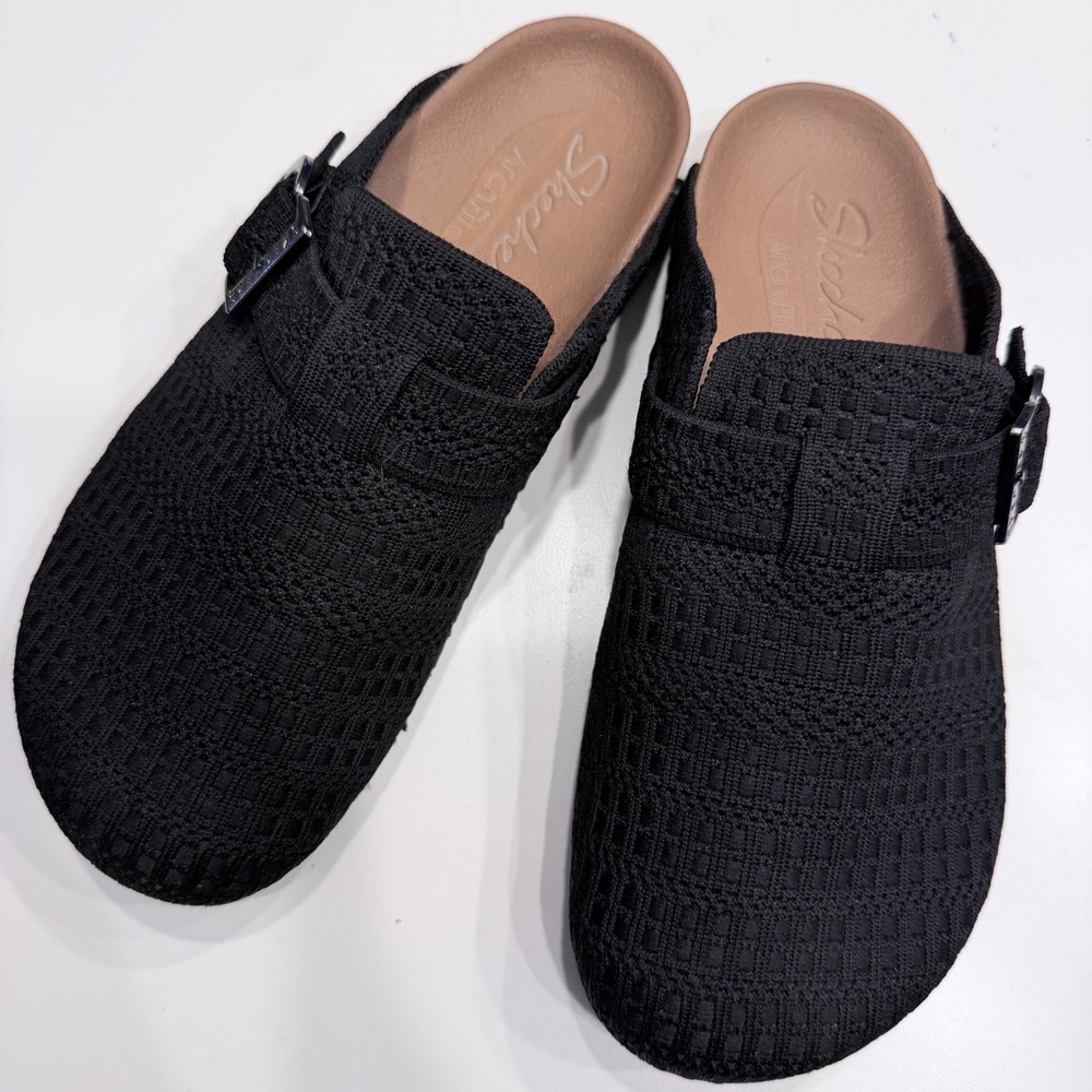 Skechers Arch Fit Granola Bloom Black Knit Clog Mules Womens 7 SN 159017